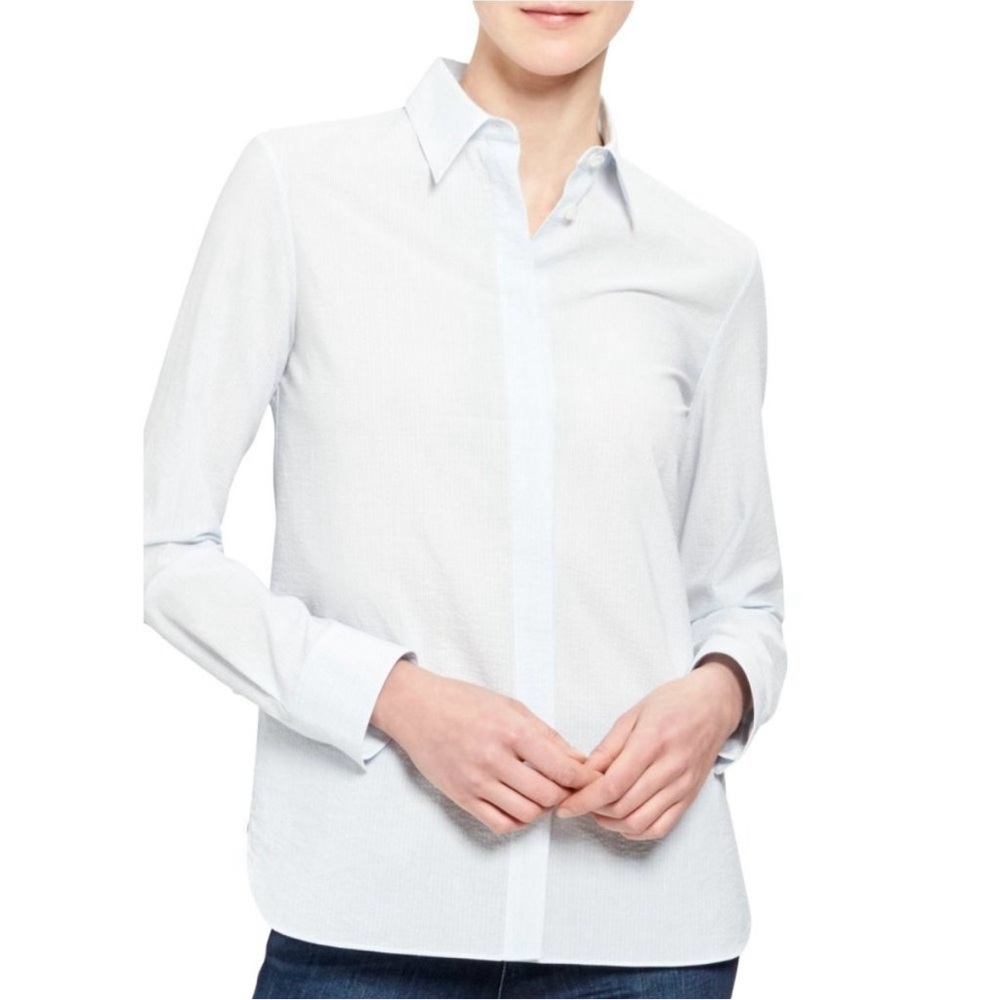 Theory Classic Straight Cotton Stripe Shirt Workwear Staple Size Small